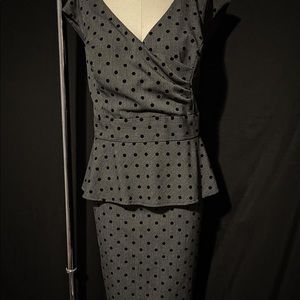 Torrid peplum grey and black polka dot dress